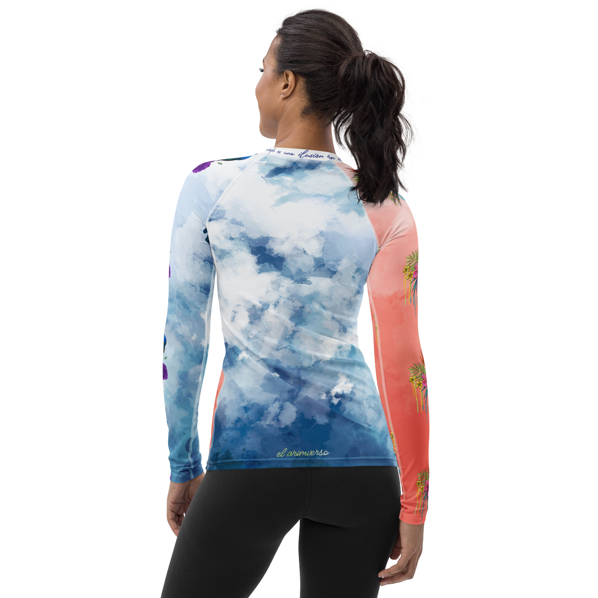 Camiseta desigual de manga larga, nubes, flores y aves y con cita: El miedo es una ilusión - Imagen 2